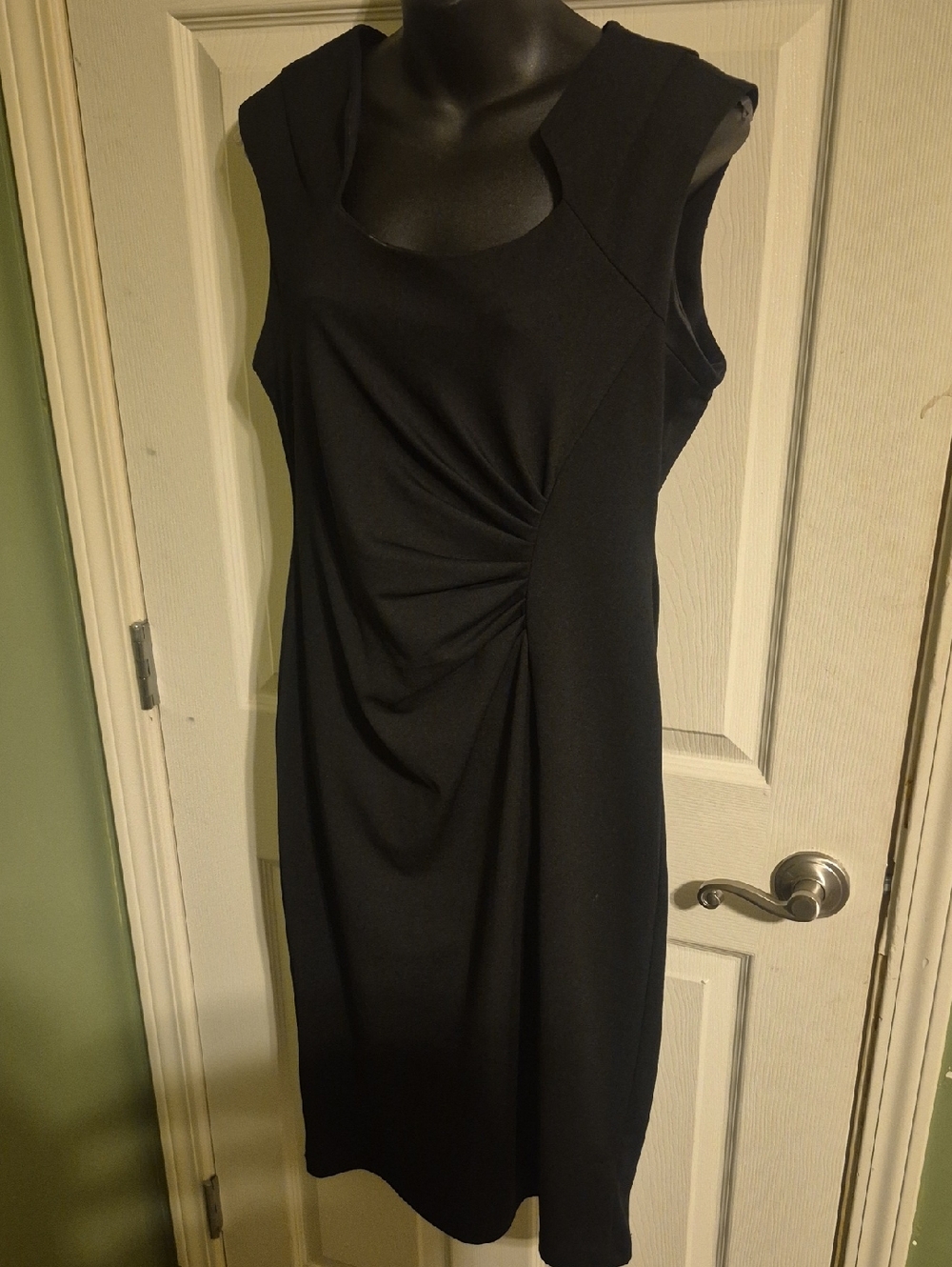 Shelby & Palmer Black Sleeveless Midi Dress with Side Gather